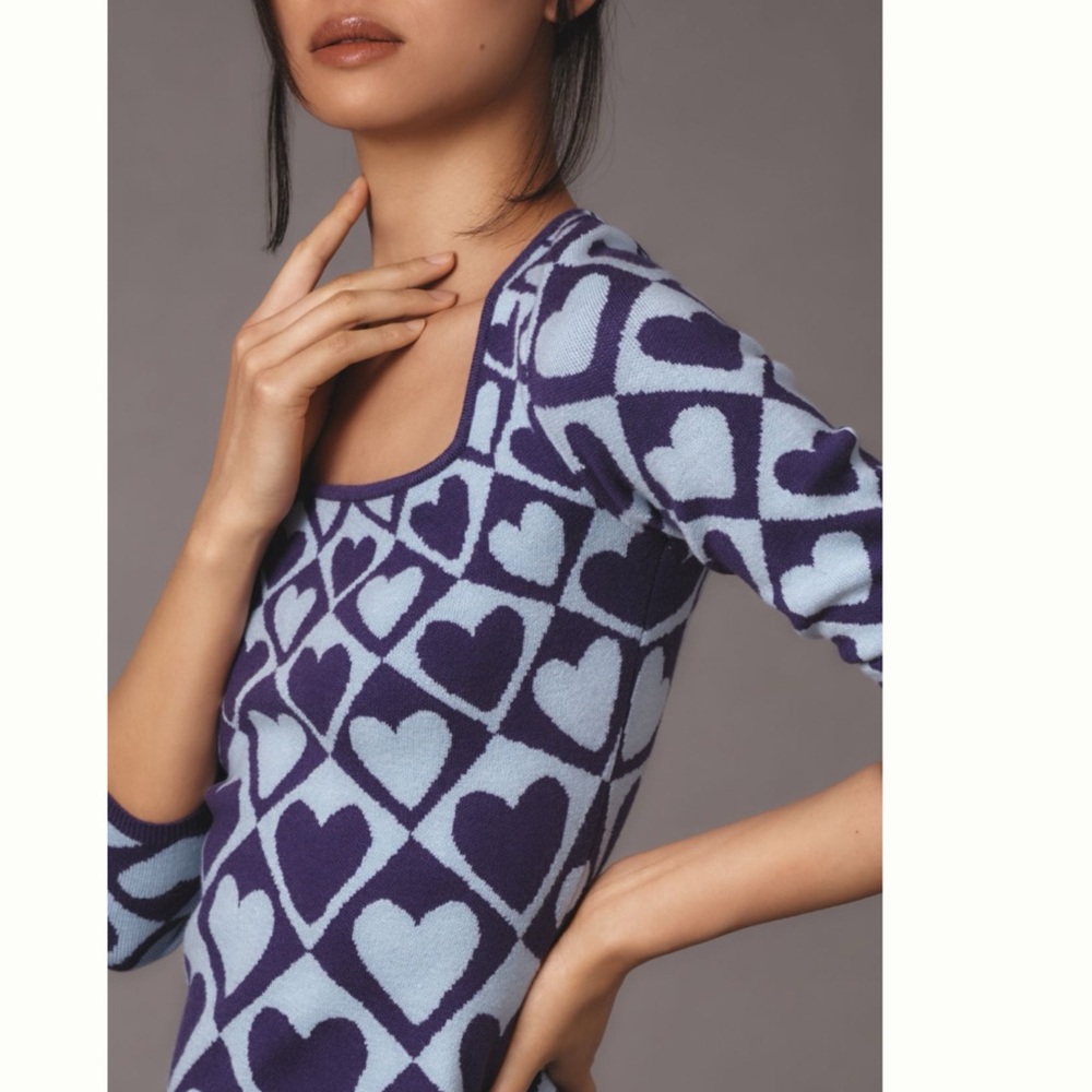 NWT Farm Rio Heart Print Long-Sleeve Midi Sweater Dress, size M - Picture 5 of 10